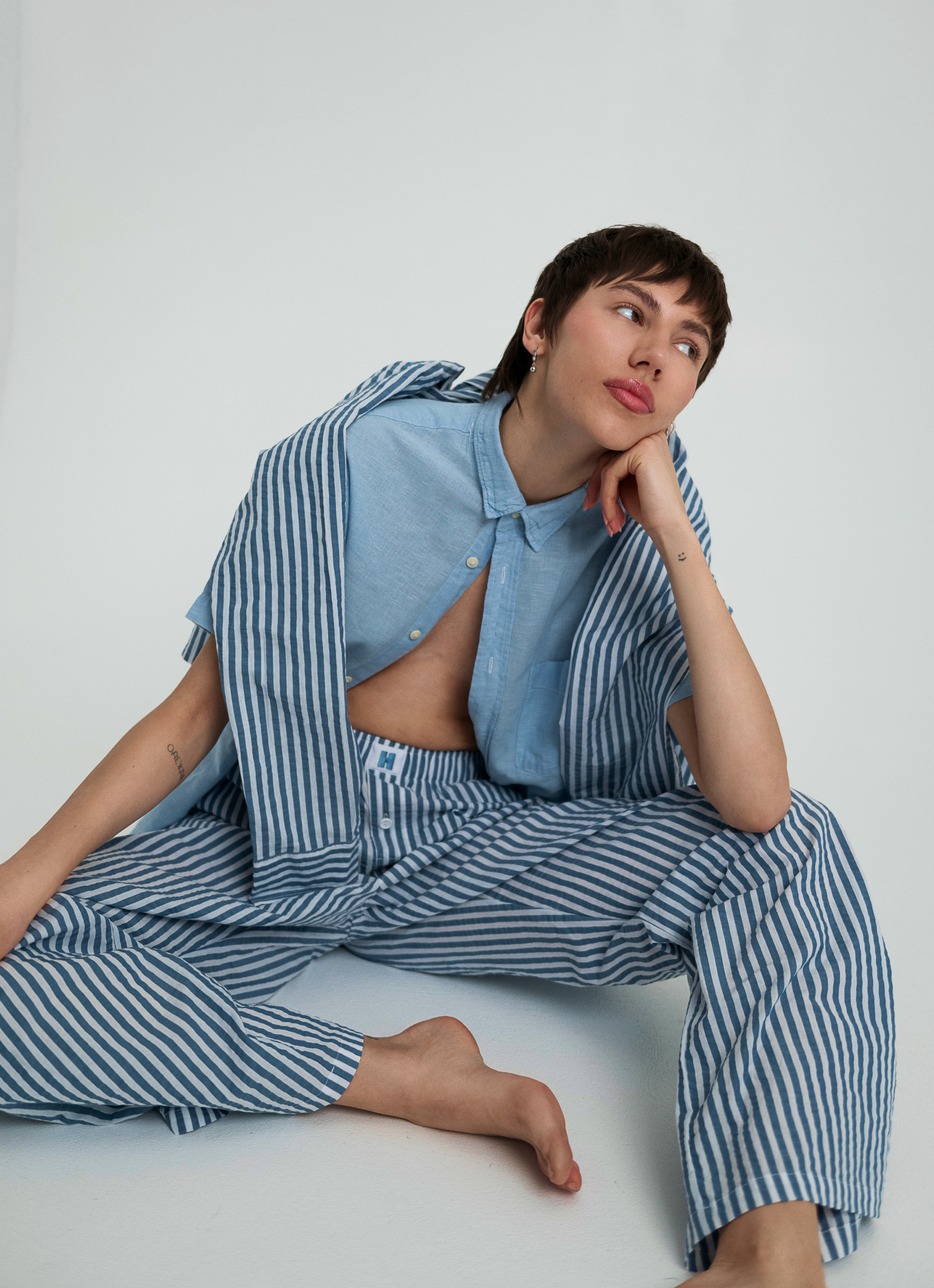 Classic Long Pant - Striped Adriatic Blue